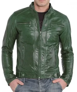 mens-slim-fit-cafe-racer-green-faux-leather-jacket
