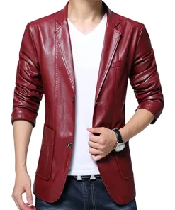 mens-slim-fit-maroon-faux-leather-blazer