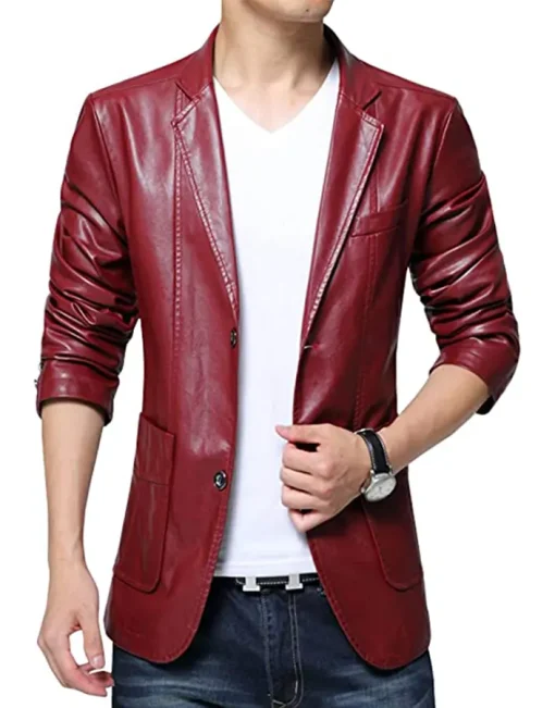 mens-slim-fit-maroon-faux-leather-blazer