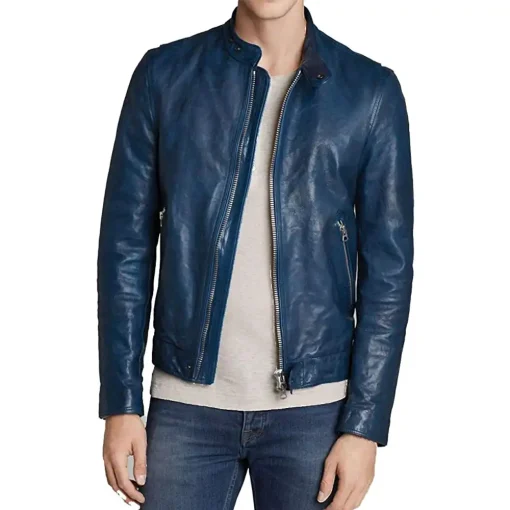 mens-snap-button-collar-blue-faux-leather-jacket