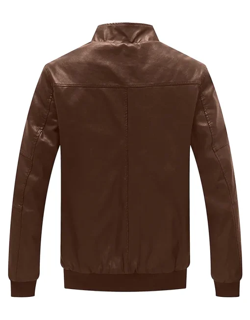 mens-stand-collar-fleece-lined-brown-faux-leather-bomber-jacket