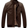 mens-stand-collar-fleece-lined-faux-leather-brown-bomber-jacket