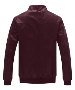 mens-stand-collar-fleece-lined-faux-leather-maroon-bomber-jacket