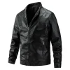 mens-stand-collar-zipper-down-black-faux-leather-jacket