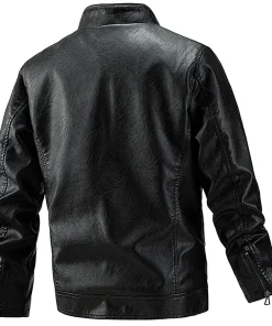 mens-stand-collar-zipper-down-black-faux-leather-jacket