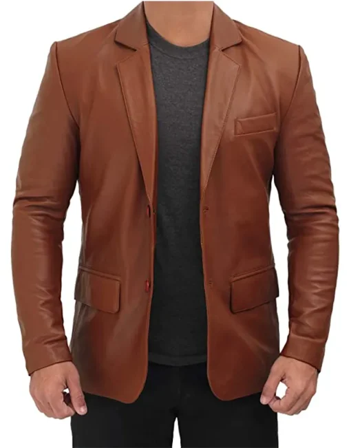 mens-tan-brown-faux-leather-blazer