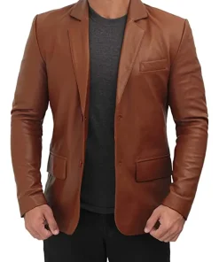mens-tan-brown-faux-leather-blazer