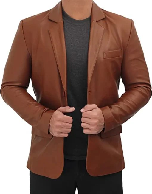 mens-tan-brown-faux-leather-blazer