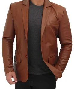 mens-tan-brown-faux-leather-blazer