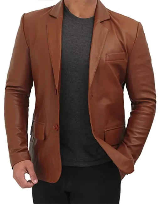 mens-tan-brown-faux-leather-blazer