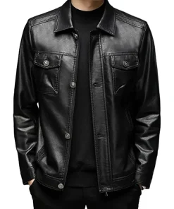 mens-turn-down-collar-slim-fit-black-faux-leather-jacket