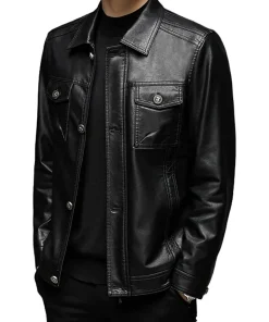 mens-turn-down-collar-slim-fit-black-faux-leather-jacket