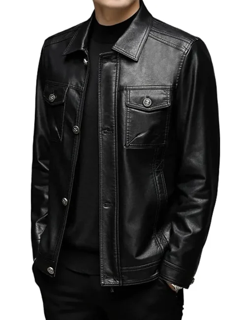 mens-turn-down-collar-slim-fit-black-faux-leather-jacket