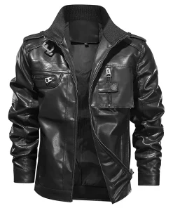 mens-zipper-pockets-black-faux-leather-jacket