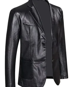 two-button-mens-classic-black-faux-leather-blazer