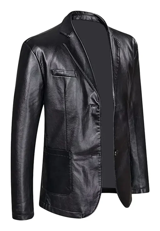 two-button-mens-classic-black-faux-leather-blazer