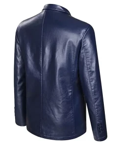 two-button-mens-classic-dark-blue-faux-leather-blazer