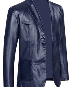 two-button-mens-classic-dark-blue-faux-leather-blazer