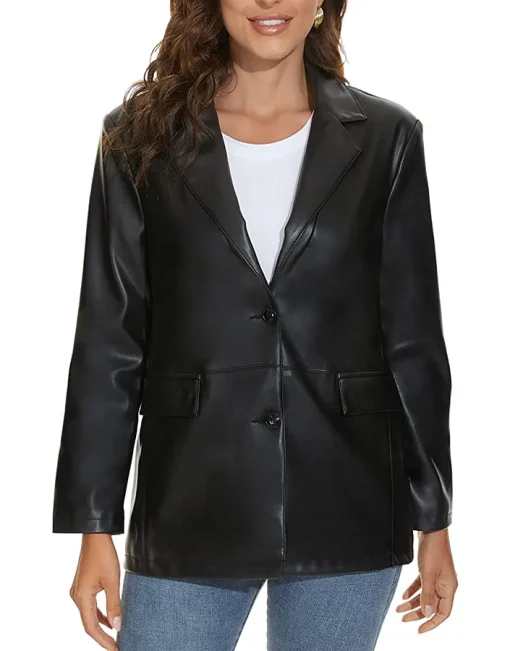 womens-black-faux-leather-blazer