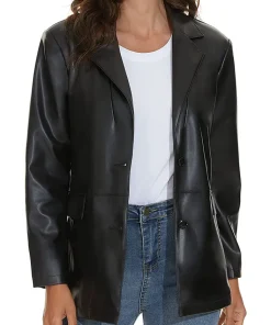 womens-black-faux-leather-blazer