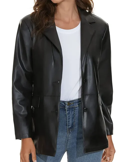 womens-black-faux-leather-blazer