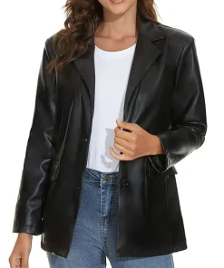womens-black-faux-leather-blazer