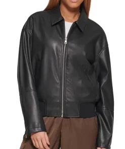 womens-black-faux-leather-bomber-jacket