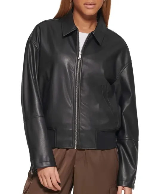 womens-black-faux-leather-bomber-jacket