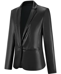 womens-black-faux-leather-long-sleeve-blazer