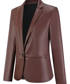 womens-brown-faux-leather-long-sleeve-blazer
