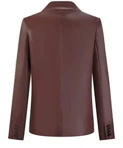womens-brown-faux-leather-long-sleeve-blazer