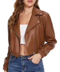 womens-brown-faux-leather-short-bomber-jacket