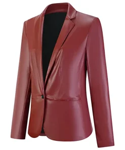 womens-burgundy-faux-leather-long-sleeve-blazer
