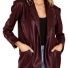 womens-button-down-burgundy-faux-leather-blazer