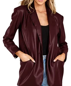 womens-button-down-burgundy-faux-leather-blazer