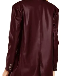 Alternative view of Women's Button Down Burgundy Faux Leather Blazer
