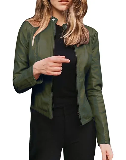 womens-casual-slim-fit-green-faux-leather-biker-jacket