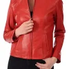 womens-slim-fit-collarless-red-faux-leather-jacket