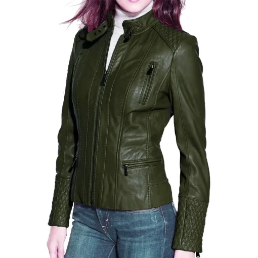 womens-dark-green-faux-leather-slim-fit-biker-jacket