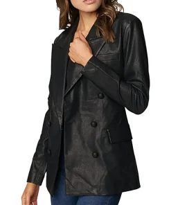 womens-double-breasted-long-black-faux-leather-blazer
