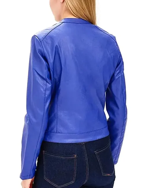womens-lapel-collar-blue-faux-leather-jacket
