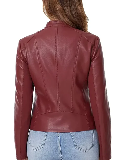 womens-maroon-faux-leather-zip-up-slim-fit-jacket