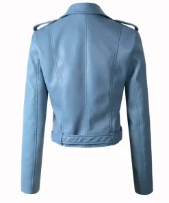 womens-multi-zipper-pockets-blue-faux-leather-jacket