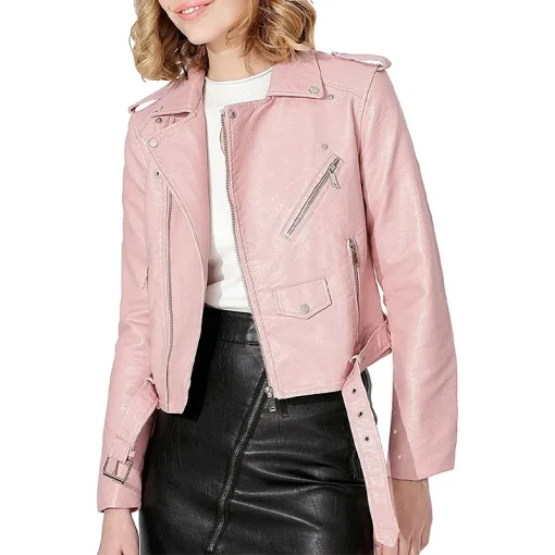 womens-multi-zipper-pockets-pink-faux-leather-jacket