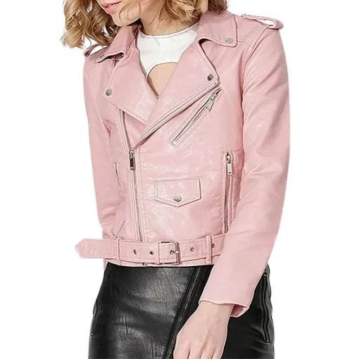 womens-multi-zipper-pockets-pink-faux-leather-jacket