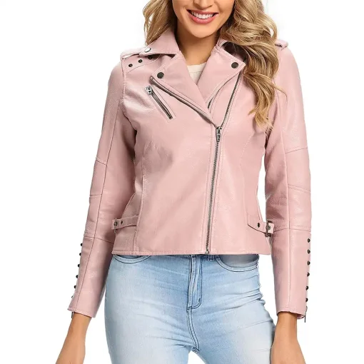 womens-pink-faux-leather-long-sleeve-jacket