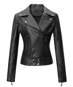 womens-plain-black-faux-leather-moto-jacket