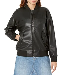 womens-slim-fit-black-faux-leather-bomber-jacket