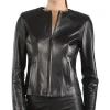 womens-slim-fit-collarless-black-faux-leather-jacket