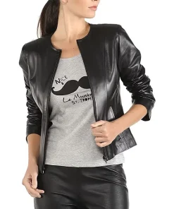 womens-slim-fit-collarless-black-faux-leather-jacket
